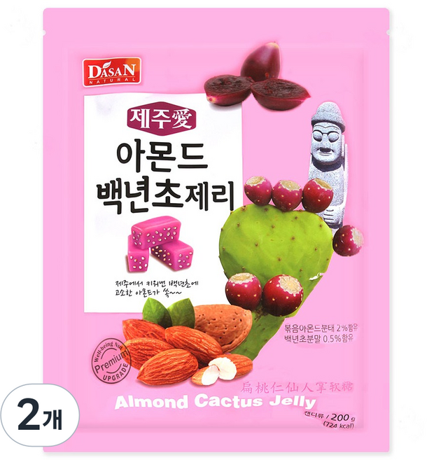 다산 제주애 아몬드 백년초제리, 2개, 200g, 아몬드 백년초맛