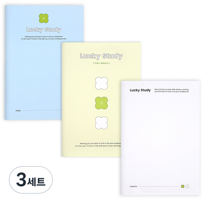 대시앤도트 럭키 스터디 플래너 1개월 다이어리 3종 세트, 화이트, 그린, 블루, 3세트