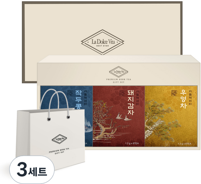 라돌체비타 프리미엄 전통차 3종 선물세트 + 쇼핑백, 작두콩차 + 돼지감자차 + 우엉차, 3세트