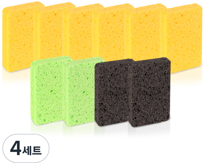 람스홈 셀룰로오스 흠집제로 수세미 10개입 옐로우 6개 블랙 2개 그린 2개, 4세트