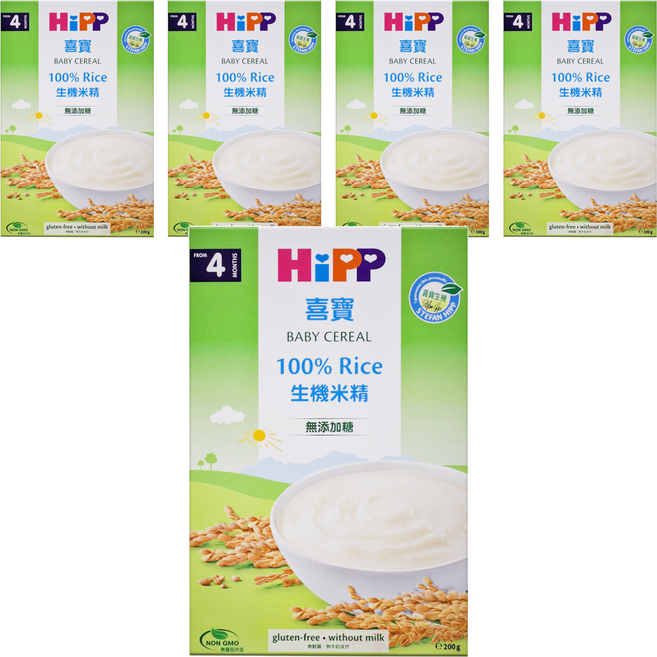 HiPP 喜寶 BABY CEREAL 100% Rice生機米精 無添加糖 4個月以上, 200g, 5盒