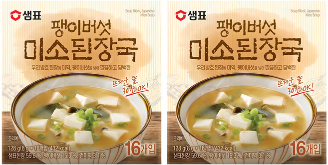 샘표 팽이버섯 미소된장국, 128g, 2개