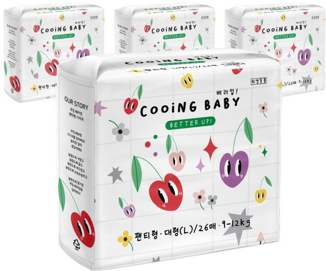 쿠잉 베러 팬티형 기저귀 유아용, 대형(L), 104매