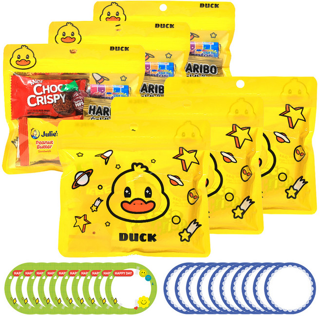한봄 과자 답례품 어린이집 유치원 간식 선물, 간식 7종 6p + 라벨스티커 20p, 1세트