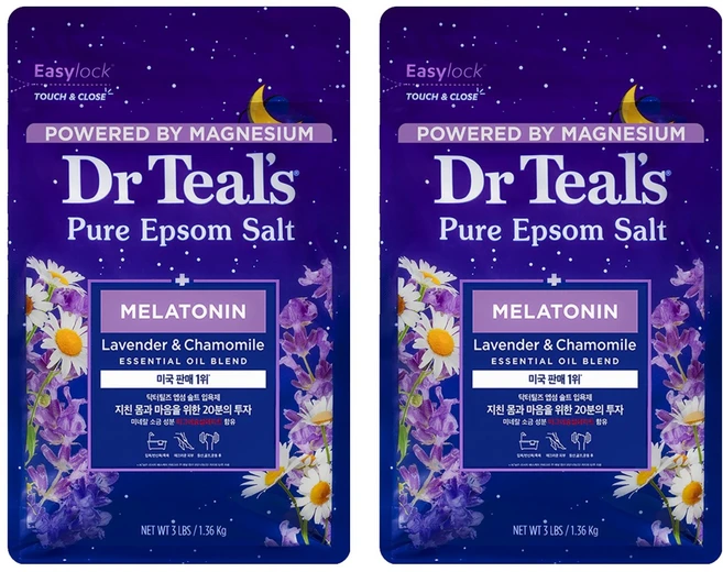 닥터틸즈 퓨어 엡섬 솔트 멜라토닌 에센셜 오일 블렌드 입욕제, 2개, 1.36kg - 쿠팡