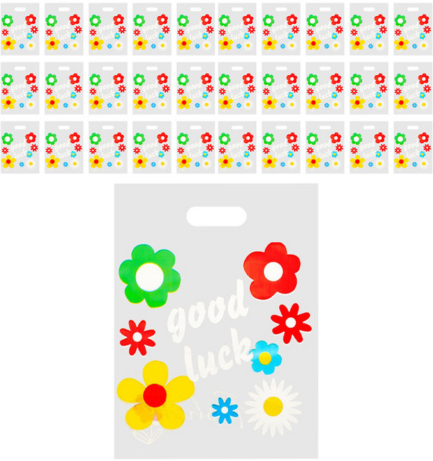 플라워 디자인 선물용 손잡이 비닐 쇼핑백, 혼합색상, 50개