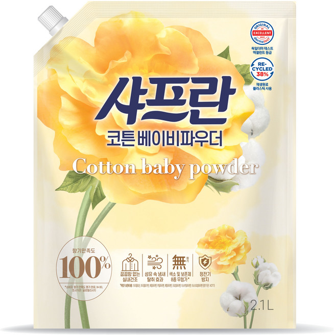 샤프란 섬유유연제 코튼 베이비파우더 리필, 2.1L, 1개