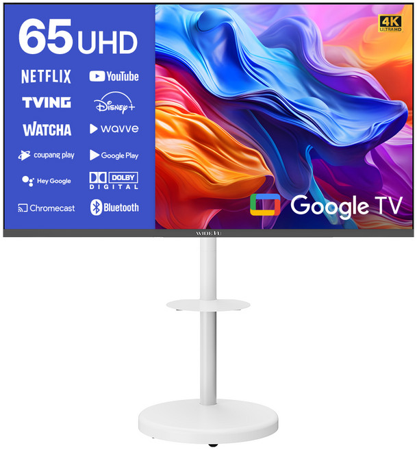 와이드뷰 4K UHD 구글3.0 스마트 TV + 이동식 화이트 스탠드, 165cm(65인치), WGE65UT1, 이동형 스탠드, 방문설치