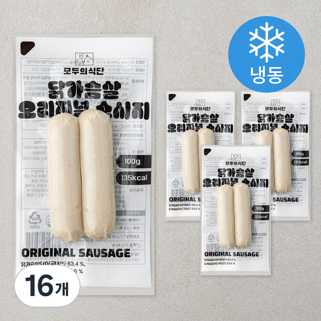모두의식단 닭가슴살 오리지널 소시지 (냉동), 100g, 16개