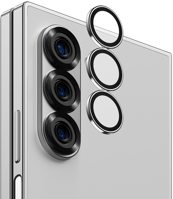 케이엠디자인 강화유리 메탈링 카메라 렌즈 보호필름 세트 실버, 1세트