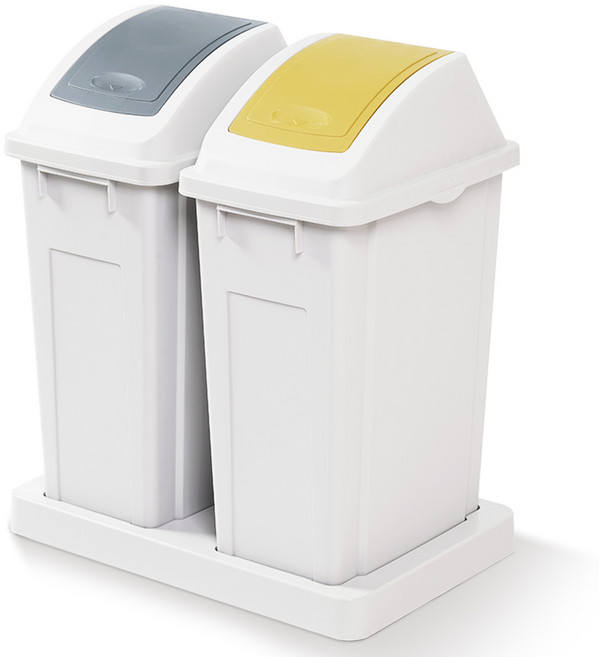 프랑코홈 대용량 분리수거함 2칸 + 2단 발판, 그레이 + 옐로우