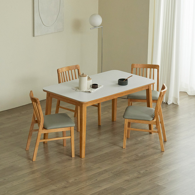 파로마 솔로르 통세라믹 식탁 1400 + 의자B 4p 세트 방문설치, 내추럴, 4인용