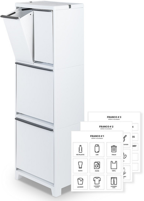 프랑코홈 스탠드 분리수거함 3단 트윈형, 화이트