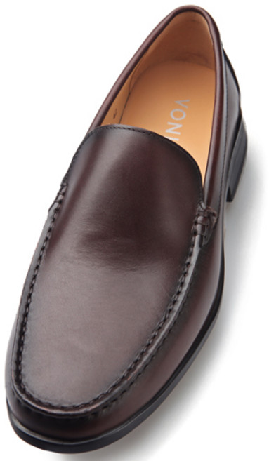 VONIN 남성용 소가죽 스트레이트 플레인 플랙스 소프트레더 경량굽 로퍼화 TS168DBR