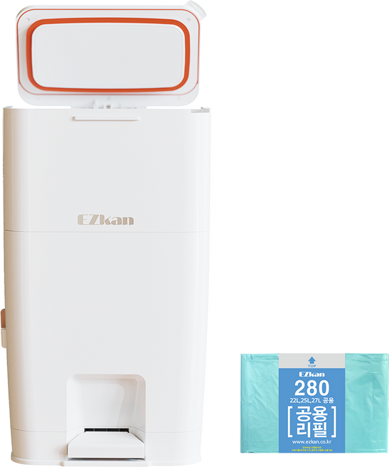 이지캔 소프트 더블 스멜락 듀얼 댐퍼 기저귀 쓰레기통 + 리필 1롤, 퓨어 화이트, 27L