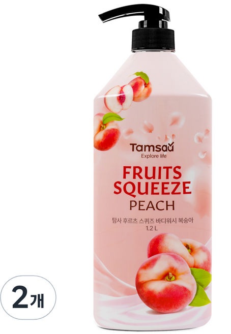 탐사 후르츠 스퀴즈 바디워시 복숭아, 2개, 1.2L