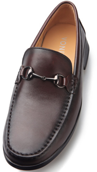 VONIN 남성용 소가죽 스팩터클장식 플랙스 소프트레더 경량굽 로퍼화 TS174DBR