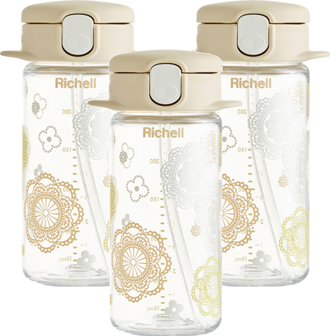 릿첼 AQ 슬림 빨대컵 R, 베이지, 3개, 240ml