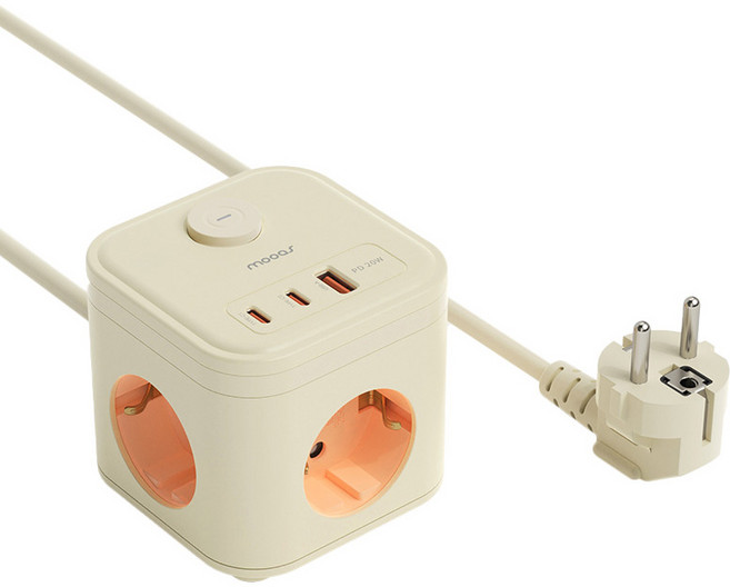 무아스 마카롱 USB 고용량 큐브 멀티탭 3구 MPSC1, 1.5m, 네온오렌지, 1개