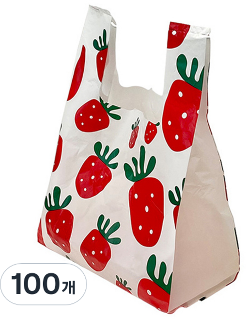 마켓피오 스트로베리 다용도 손잡이 비닐백 중, 100개