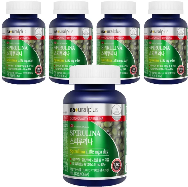 내츄럴플러스 스피루리나, 180정, 5개 - 쿠팡