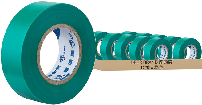 DEER BRAND 鹿頭牌 PCV電氣絕緣膠帶 IA83 19mm x 10m 綠色, 10捲