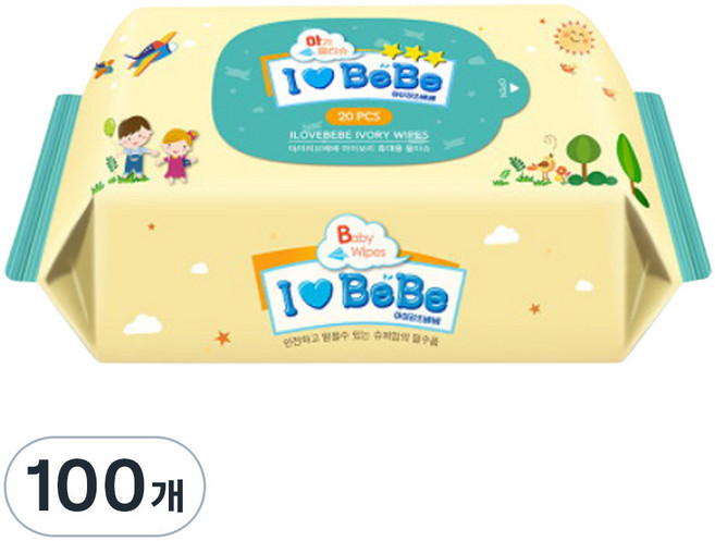 아이러브베베 아이보리 아기물티슈 휴대리필형, 62g, 20매, 100개