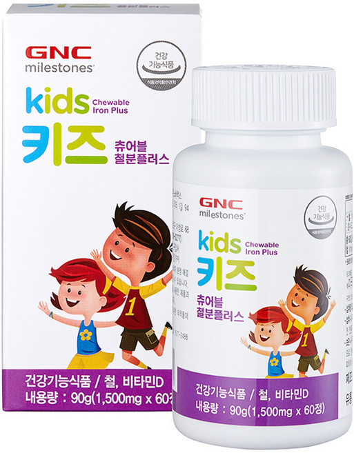 GNC 키즈 츄어블 철분 플러스 비타민D, 60정, 1개