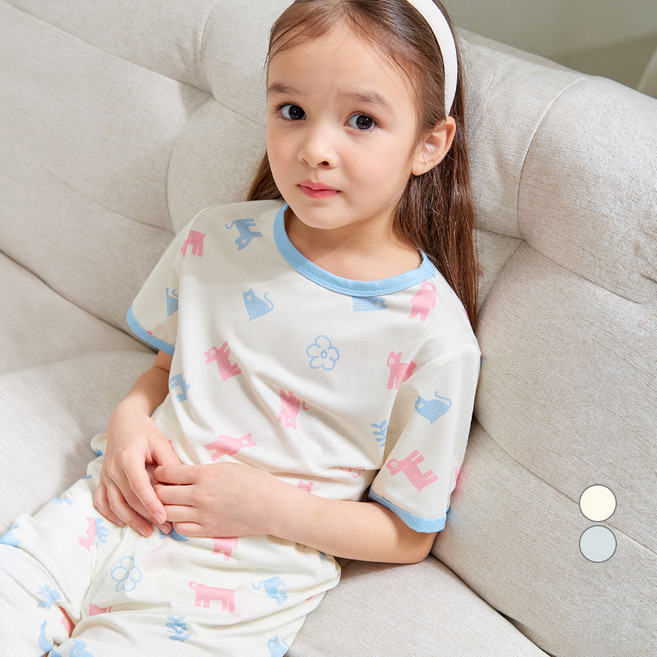 롤리트리 아동용 동물친구들 통기성 메쉬 5부 실내복 상하세트