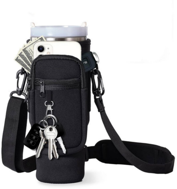 유티 스탠리 텀블러 키링걸이 가방 + 줄 세트, 블랙, 1세트