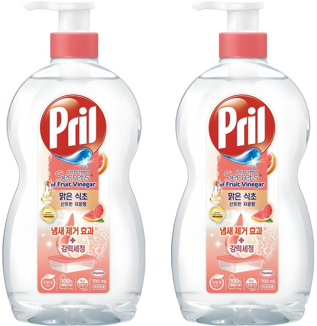 프릴 맑은 식초 주방세제 산뜻한 자몽향, 700ml, 2개