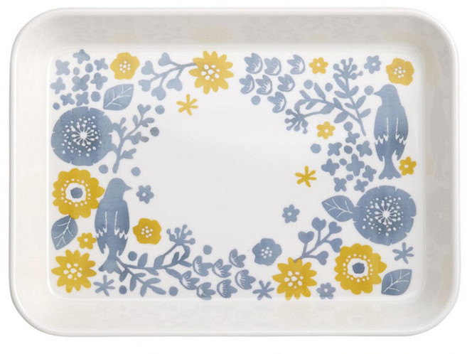 Skater 美耐皿收納盤拖盤, 花鳥 白色 + 灰色 +黃色, 1個