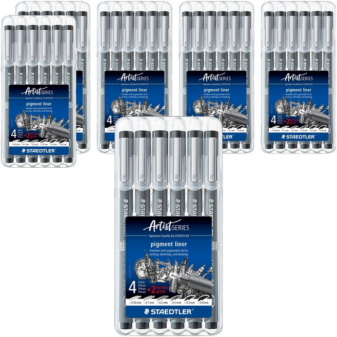 STAEDTLER 施德樓 Pigment Liner 308 設計筆 6款, 黑色, 6套