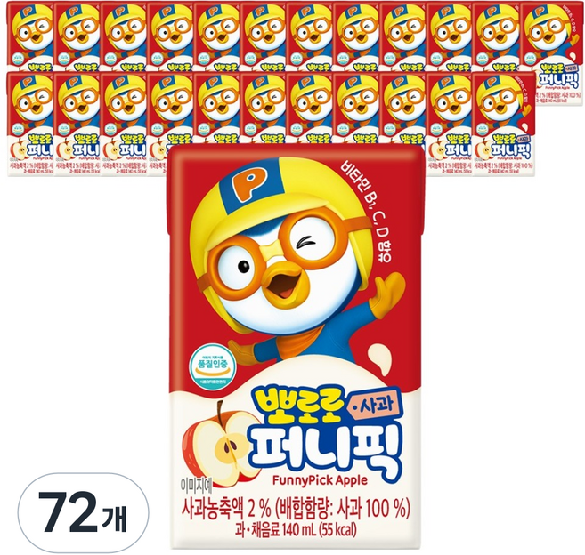 뽀로로 퍼니픽 사과 주스, 72개, 140ml
