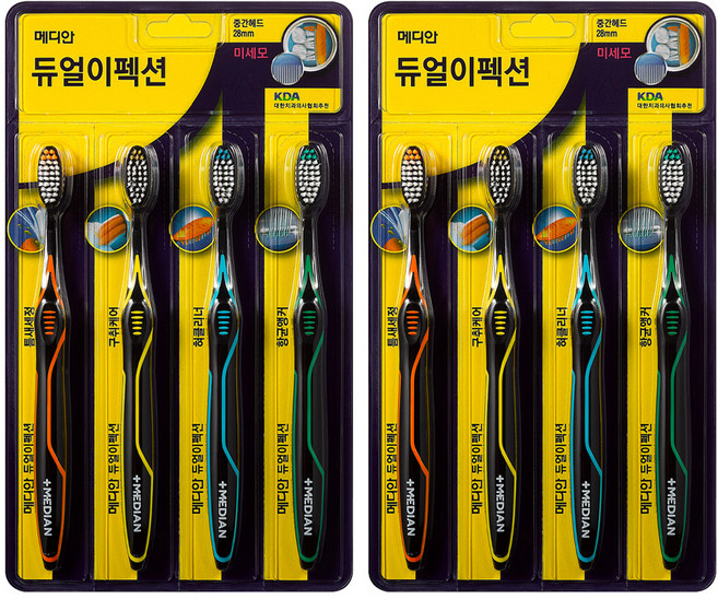 메디안 듀얼이펙션 미세모 칫솔, 4개입, 2개