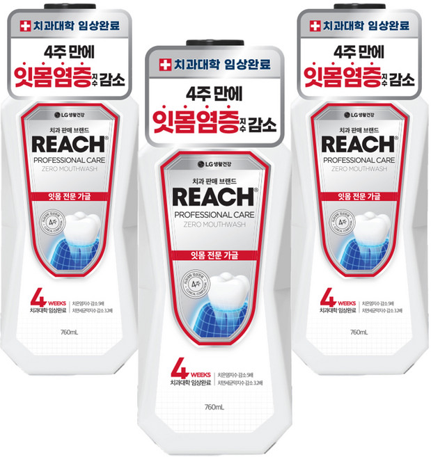 리치 프로페셔널 잇몸 전문 제로 구강청결제, 760ml, 3개