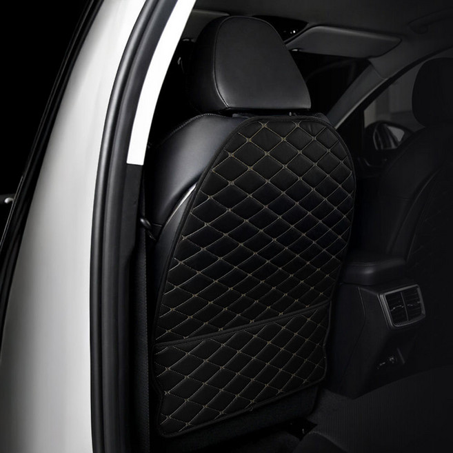 메이튼 자동차 가죽 퀄팅 킥매트 시트백 커버 원포켓, 블랙 + 블랙, 1개