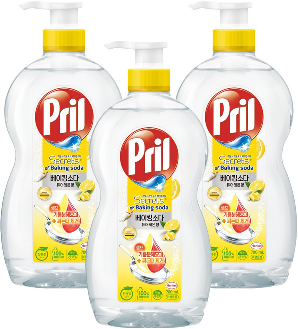프릴 시크릿오브 베이킹소다 퓨어레몬향 주방세제, 700ml, 3개