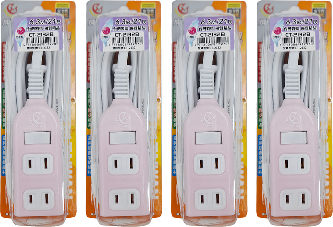 CENTENARY 成電牌 1切3座 2P 15A 延長線 CT-2132B, 6.3m, 粉色, 4條