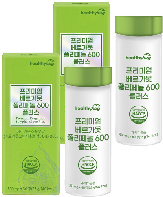 헬씨허그 프리미엄 베르가못 폴리페놀 600 플러스 건강식품, 2개, 60정