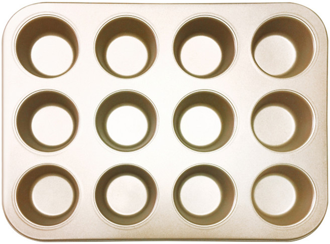 TRIARROW 三箭牌 金不沾 十二連杯中圓形烤盤 單穴口徑6.2 x 2.8cm, 咖啡色, 1個