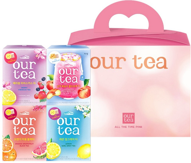 아워티 올 더 타임 핑크 선물, 레몬 얼그레이티 4p + 오렌지 자몽 블랙티 4p + 베리썸 히비스커스티 4p + 납작복숭아 콜드브루티 4p, 1세트