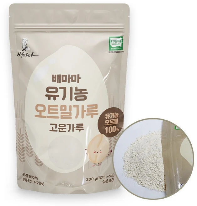 배마마 유기농 오트밀 가루 이유식, 200g, 1개 - 쿠팡