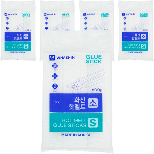 화신 핫멜트 글루 스틱 소 7mm 600g, 5개