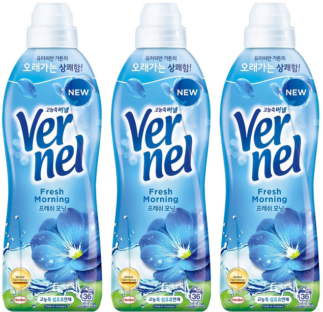 버넬 고농축 섬유유연제 프레쉬 모닝향 본품, 900ml, 3개