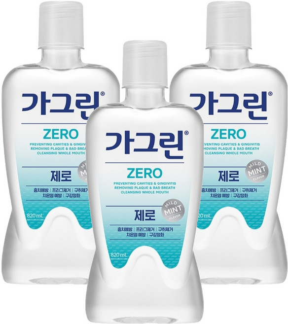 가그린 제로 구강청결제, 820ml, 3개