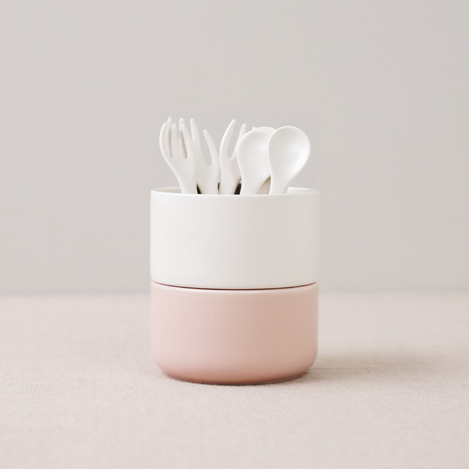 보울보울 국산 레트로라인 물빠짐 수저통-S, 밀크화이트 + 파우더핑크, 1개