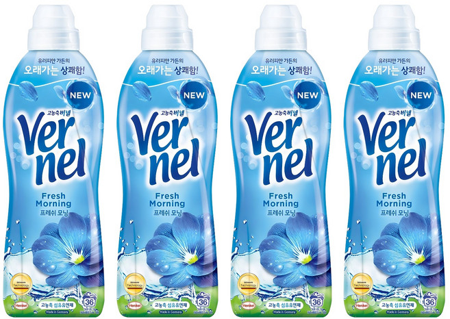 버넬 고농축 섬유유연제 프레쉬 모닝향 본품, 900ml, 4개