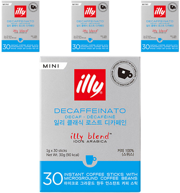 일리 클래식 로스트 디카페인 미니 원두커피스틱, 1g, 30개입, 4개