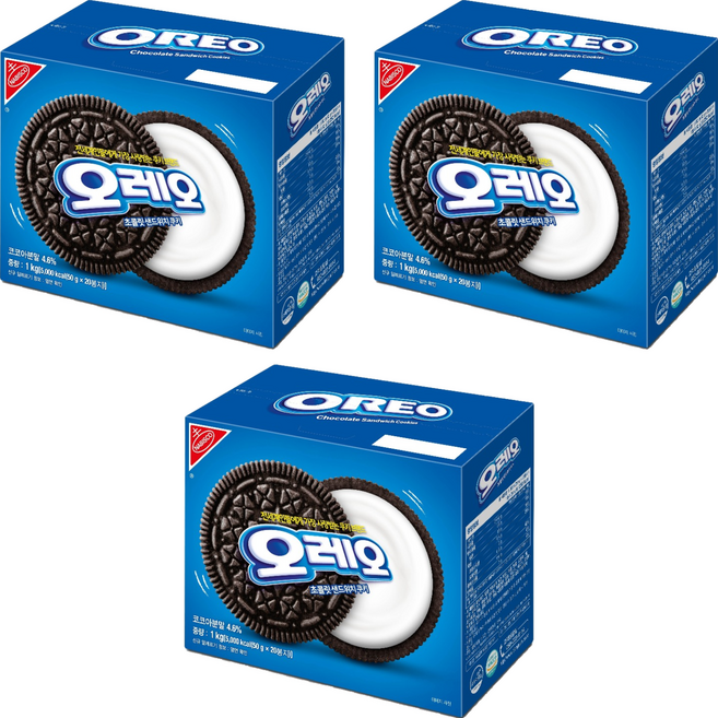 오레오 화이트 크림 초콜릿 샌드위치 쿠키, 1kg, 3개